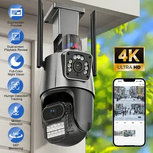 4K Dual-Lens WiFi Security Camera, Outdoor PTZ Camera with Dual-Screen Display, AI Human Tracking, Full-Color Night Vision, Two-Way Audio, Waterproof Home Surveillance System
