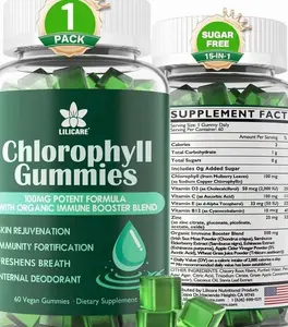 Chlorophyll Gummies - Super Green with Wheat Grass, Sea Moss, Unfiltered ACV & Elderberry, Echinacea, Zinc Complex & Vitamin D3, C, E, B12 for Natural Deodorant, Immune & Digestion Support, 60 Chews