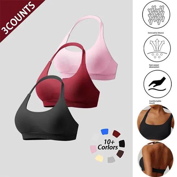 3-Piece Sports Bras for Women, Seamless High-Elastic Padded Racerback Yoga Wear for Gym and Fitness Workouts, Sports Yoga Gymswear, Yoga Wear Fitness Sporty Bra Set