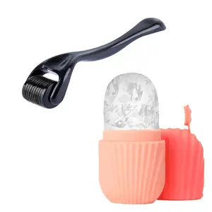 Facial Ice Roller & Micro Needle Roller Set, Stainless Steel, 2 Counts/set Diagonal & Vertical Lines Facial Ice Roller, Facial Care Microneedle Roller for Skin Care