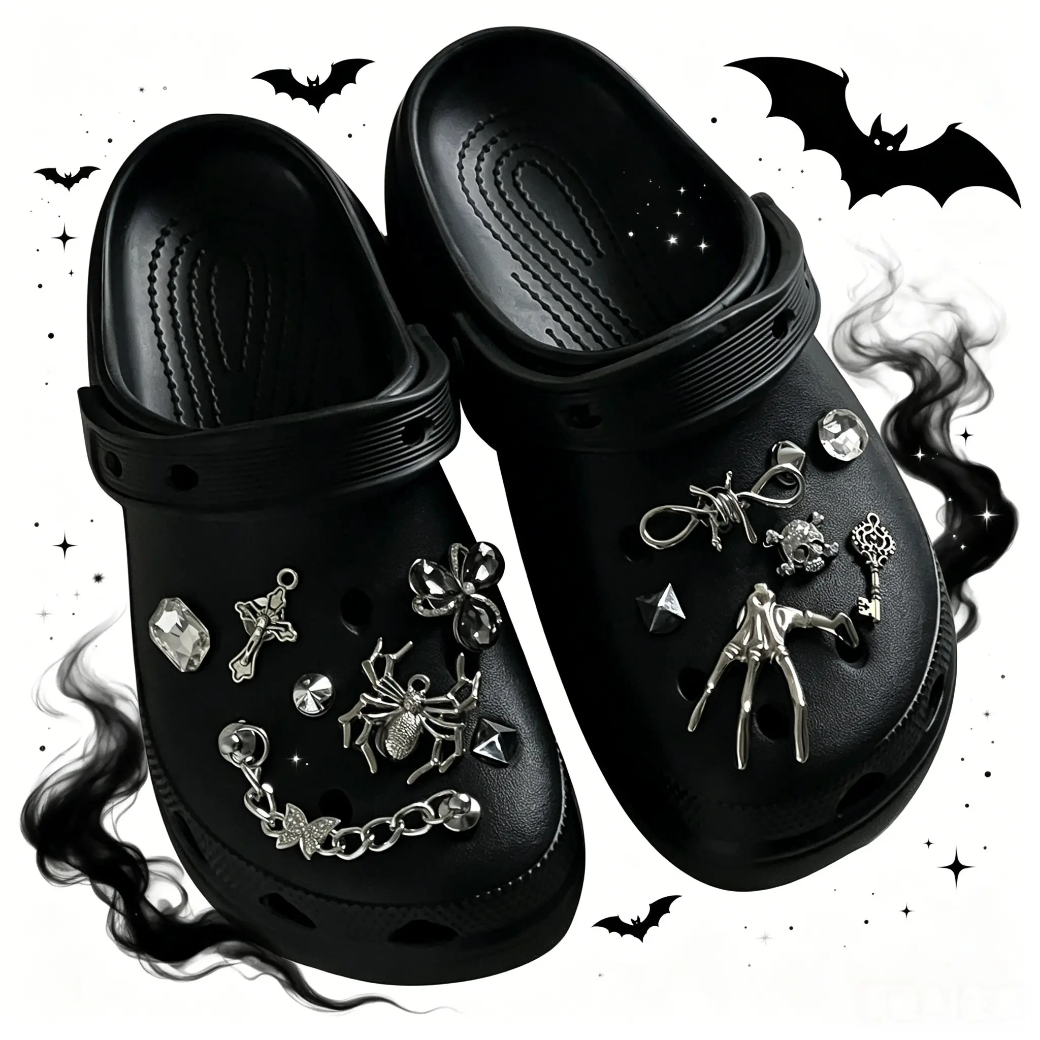 Punk Hollow Out Heart & Chain  Shoe Charms For Crocs Luxury Dark Stylish Clog Decorations Unisex Fashion Footwear Accessories for Men Women, Ideal Daily Decor & Party Favor Gifts (Shoes Not Included)