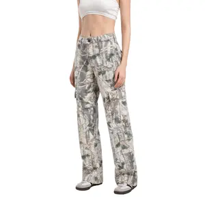 Women's forest print camouflage pants overalls mid-low waist pants dance studio pants stylish casual
