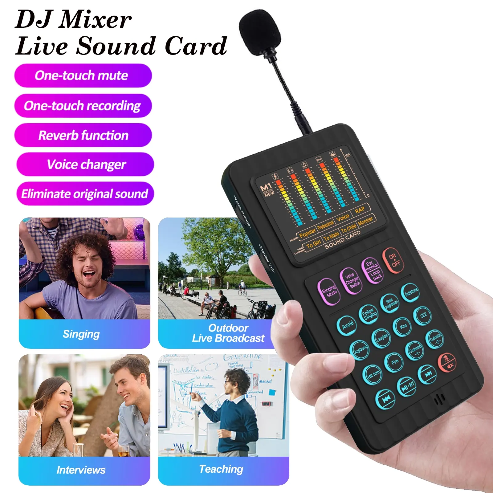 Portable Voice Changer Device, Handheld Sound Card Set, Live Streaming Vocoder, Audio Mixer, Portable Microphone Kit, Gift Idea, USB Audio Mixer, Audio Equipment, Audio Mixer Package