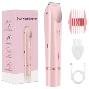 Dual-Head Electric Razor for Women - Cordless, Waterproof, IPX7, Wet/Dry, USB Rechargeable, 6000 RPM High Speed Motor, Ceramic Blade, Hypoallergenic, Smooth Shave for Bikini Line, Legs, Face, Underarm, Arms & Back