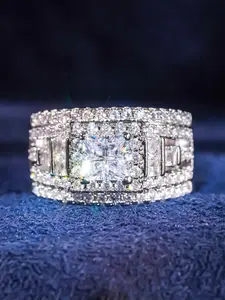 Elegant Artificial Zircon Decorated Ring, Fashion Accessories for Women, Bridal Rings, Trendy All-match & Exquisite Jewelry for Birthday Gift, Pave Engagement Ring