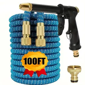 Expandable Garden Hose Set with High Pressure Spray Nozzle, Durable Rubber Material, Universal Connector Thread for European and American Outdoor Home Cleaning