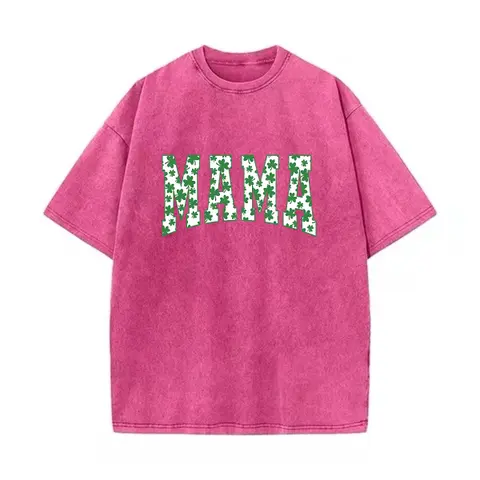 Women's Mama Shamrock Cotton Crew Neck T-Shirt - Casual Fitted All-Seasons St. Patrick's Day Irish Mom Lucky Gift Top