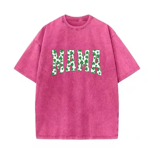 Women's Mama Shamrock Cotton Crew Neck T-Shirt - Casual Fitted All-Seasons St. Patrick's Day Irish Mom Lucky Gift Top
