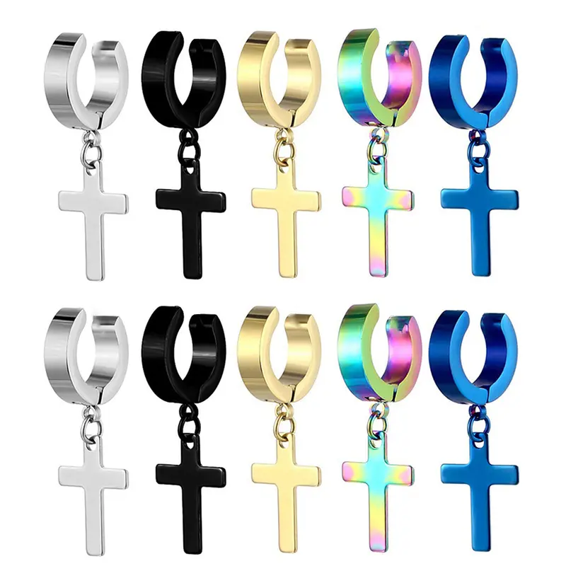 5 Pairs Of Cross Hypoallergenic Earrings, Stainless Steel Cross Ear Clip, Universal Hanging Hinged Earrings for Men And Women