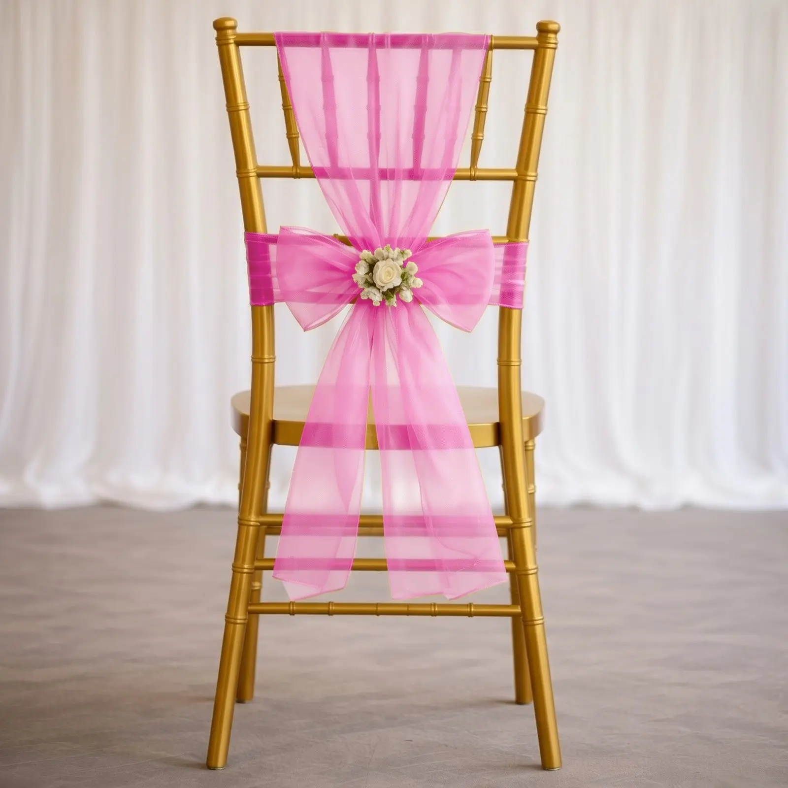 20-Pack Fuchsia Organza Chair Sashes (6"x108"), Reusable Sheer Bows for Wedding, Party Decor