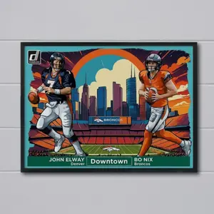 Donruss Bo Nix/John Elway 2024 Downtown Rookie Card 12x17 Poster Broncos