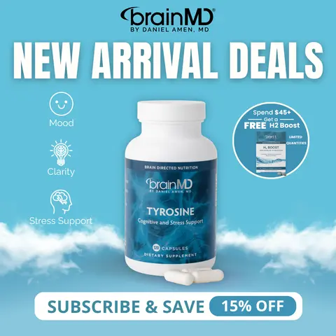 Tyrosine | BrainMD | 120 Capsules | Focus & Mental Clarity Support | Stress Resilience & Mood Support | L-Tyrosine Amino Acid