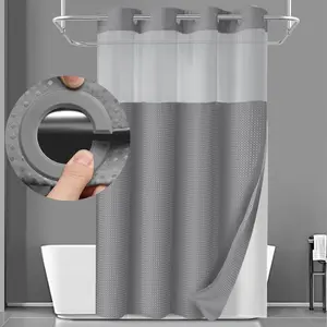 Stall No Hook Shower Curtain with Snap in Fabric Liner Set Less Time Grey Waffle Shower Curtain for Bathroom home textiles 75" L x 72" W