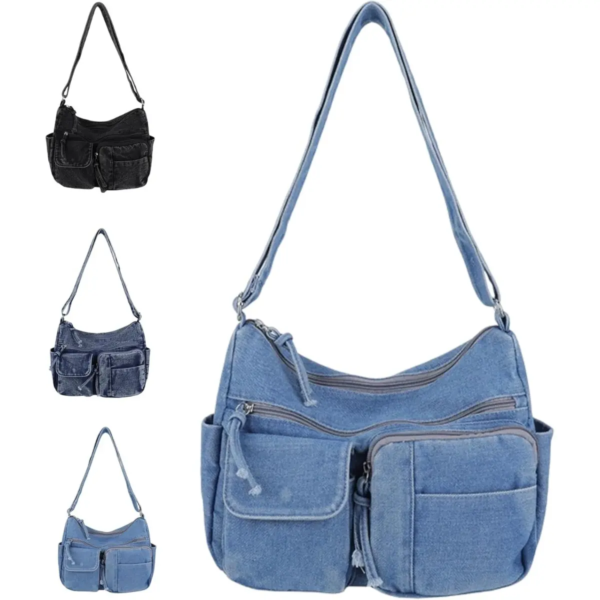 ALIKPOP Women's Y2K Vintage Denim Crossbody Purse - Large Tactile Jean Satchel, Travel Shoulder/Underarm Handbag (Luggage & Bags, Women's Tote Bags Compatible) Blue Bags Artsy Bag