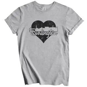 Retro Burlington Vermont Skyline Heart Distressed T-Shirt