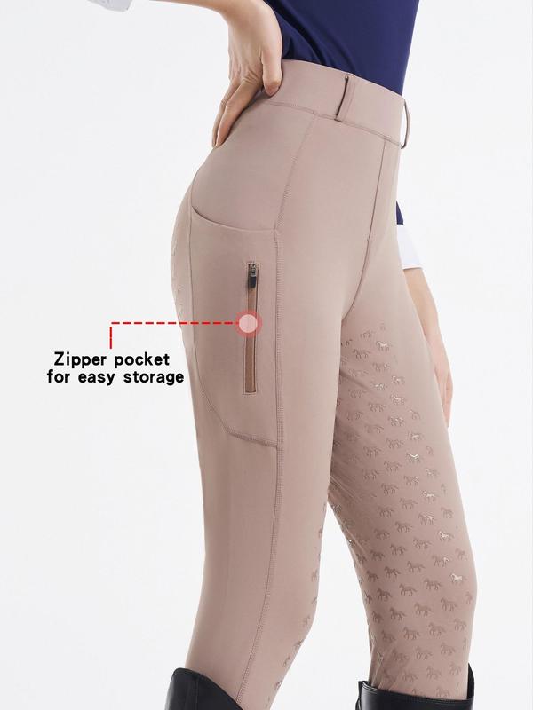 Women's Animal Pattern Pocket Design Riding Skinny Pants, Sports Bottoms, Breathable Quick Drying Non-slip Equestrian Trousers, Ladies Equestrian Clothing for All Seasons