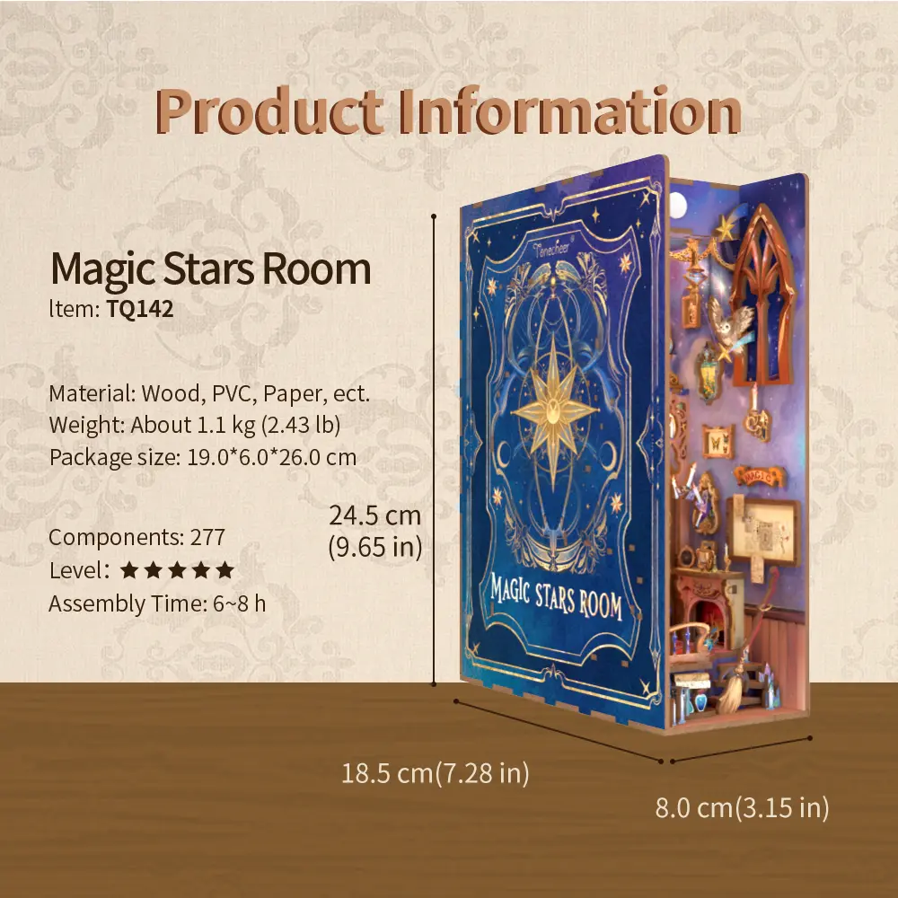 Tonecheer 3D Wooden Puzzle, DIY Book Nook Kit - Magic Stars Room