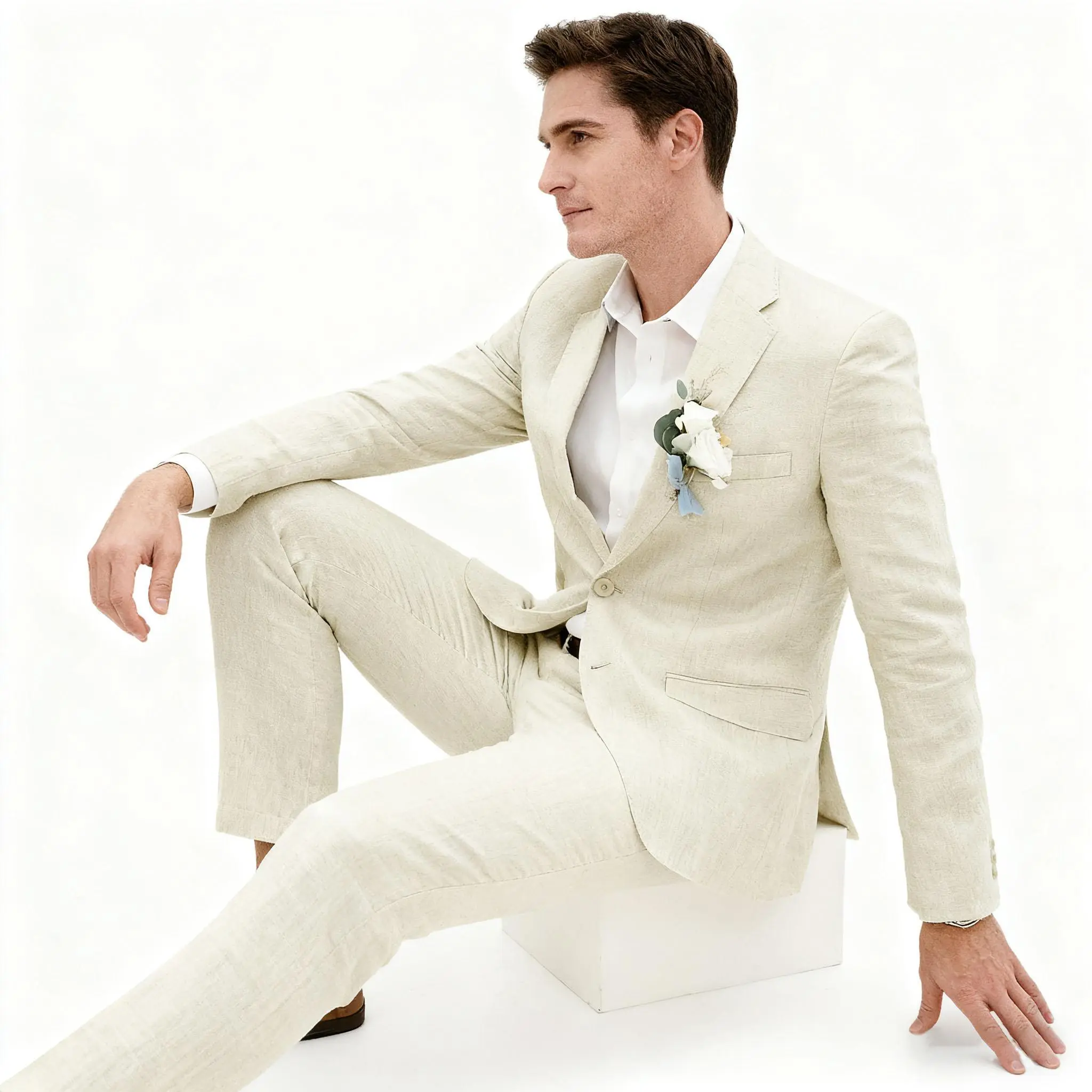 Summer Linen Men's Suit Set Slim Fit | Lightweight Breathable 2-Piece Blazer & Pants for Wedding, Beach Party & Date Night Formal Wear