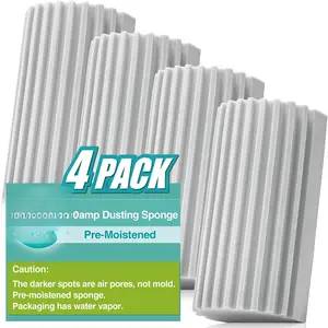 4 Pack Damp Dusting Sponge Duster, Grey Dust Cleaning Sponge,  Household Cleaning Sponge Tool for Blinds, floorboards, Fan , Vents, Glass, Railings, Mirrors