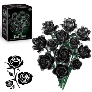 585PCS Black Roses Bouquet Building Set Valentine's Day gifts Contains 12 black roses Gothic Style Artificial Flower Blocks Kit Compatible with Lego for Adults , DIY Home Decor Gift vdaygift