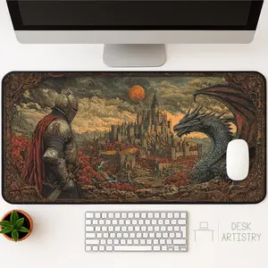 [Sale Up To 40%] Gothic Dra,gon Desk Mat, Medieval Knight Castle Gaming Pad
