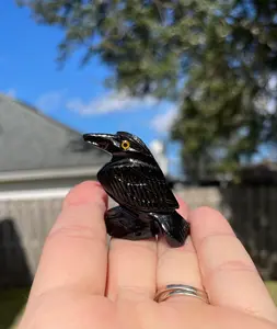 Black Onyx Crystal Raven Carving