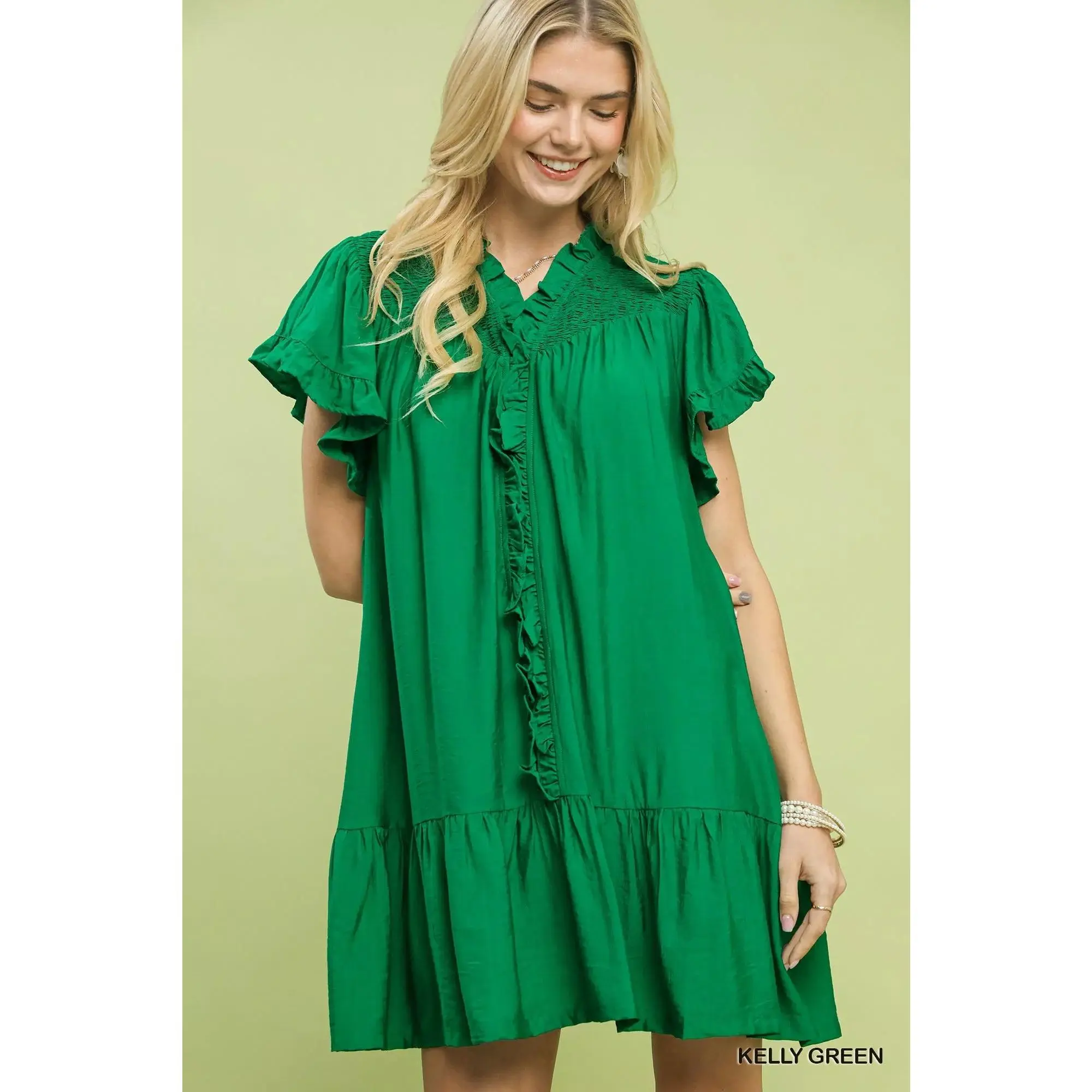 Umgee Smocked Ruffle Babydoll Mini Dress