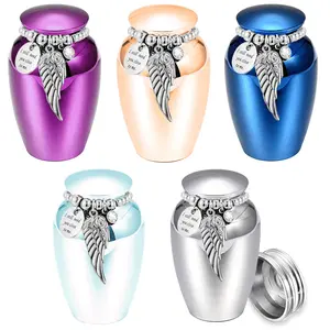 Wordless Pet Urn Aluminum Alloy Material Rust-Free and Durable with Round Beads and Wings Engraving for Ashes Memorial Remembrance Cute Personalized