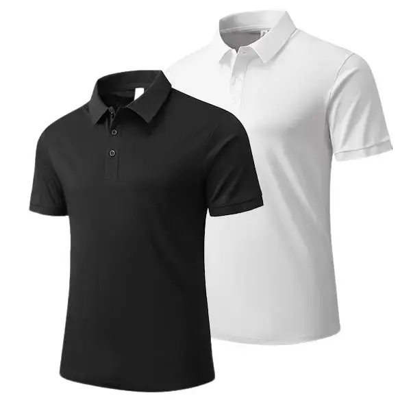 Men's 2-Pack Button-Front Quick-Drying Knit Short-Sleeve Polo Shirts - Fitted Cut Front-Placket Dry-Fit Sportswear for Golf, Casual Gatherings, Summer Multi-Color Menswear Set, Front-Placket Polo Shirts, Dry-Fit Polo Shirts