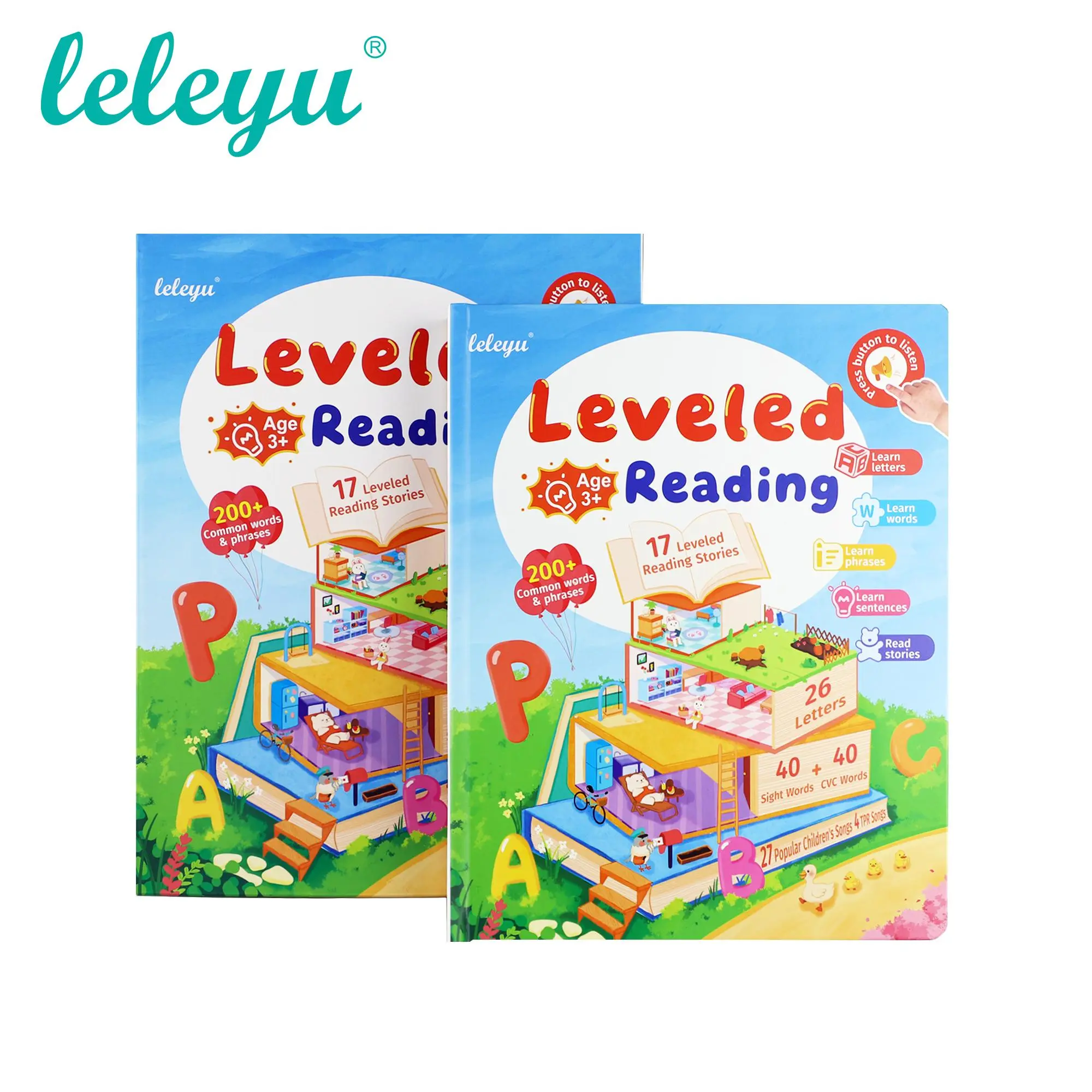 LELEYU Leveled Reading Interactive Sound Book, Press & Listen English Learning Book, Early Educational Talking Book for Kids Ages 3+