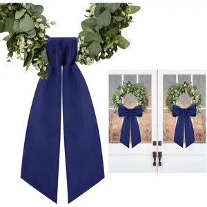 2 Pcs Navy Blue Wreath Sash for Front Door Linen Wreath Ribbon Bow for Yard Porch Garland Home Decor