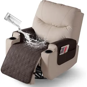 Recliner Chair Covers 100% Waterproof Seat Cover with Arm Reclining Cover Non-Slip Recliner Chair Covers Furniture Protector Washable Slipcover with for Pets, Dogs(Chocolate, 22")