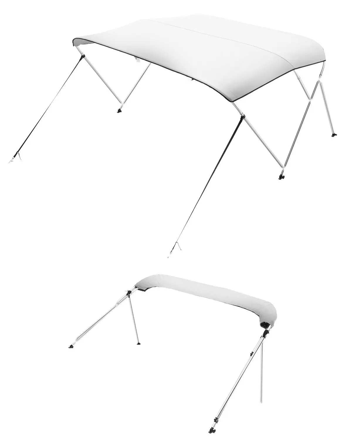3-Bow Boat Bimini Tops for Pontoon and Center Console Boats, 72-Inch Length, Adjustable 73-78-Inch Width, 46-Inch Height, Light Grey Awning Canopy, Marine Grade Canvas, UV-Resistant, Weatherproof Shade, Easy Installation, Shelter