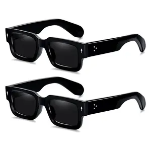 Unisex 2Pcs Chunky Full Rim UV400 Sports Eyewear, Bold Plastic Frame Beach Sunglasses, Men/Women Fashion Gift