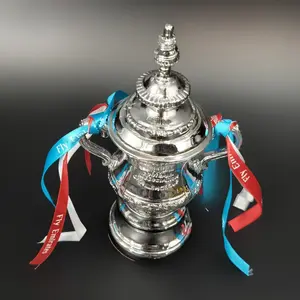 Champions League Trophy Model, Detailed Craftsmanship, Silver Color Base, Blue Ribbon, Perfect Gift for Football Fans