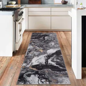 Garvee 2'x6' Runner Rug Area Rug Soft Modern Abstract Boho Washable Large Machine Rug Non-Slip Low Pile Carpets for Bedroom Entryway Office Dining Table Black