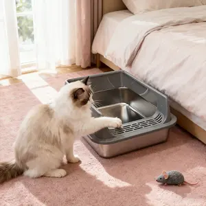Cat Litter Box, Semi-Enclosed High-Sided Cat Litter Box with Top Entry, Leak-Proof, Non-Stick, Easy to Clean, Ideal for Indoor Cats