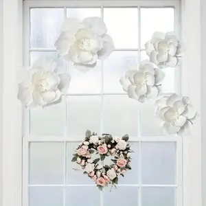 5 Packs of White Paper Flowers, 3D Artificial Wall Decoration, 12inch and 10 Inches Sizes, Wedding and Wedding Background, Dining Table Center Decoration, Party Decoration, No Power Supply Required, Paper Materials, Suitable for  Decorative Fruit