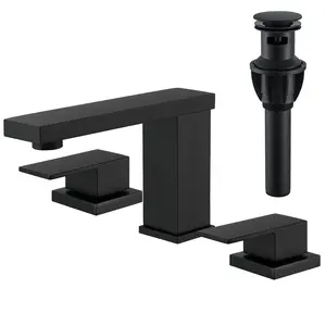 Bathroom Faucets for 3 Hole, 2 Handle Bathroom Vanity Faucet , 8 Inch Widespread Bathroom Sink Faucet with Pop-up Drain and Hose,Black,Brushed Gold