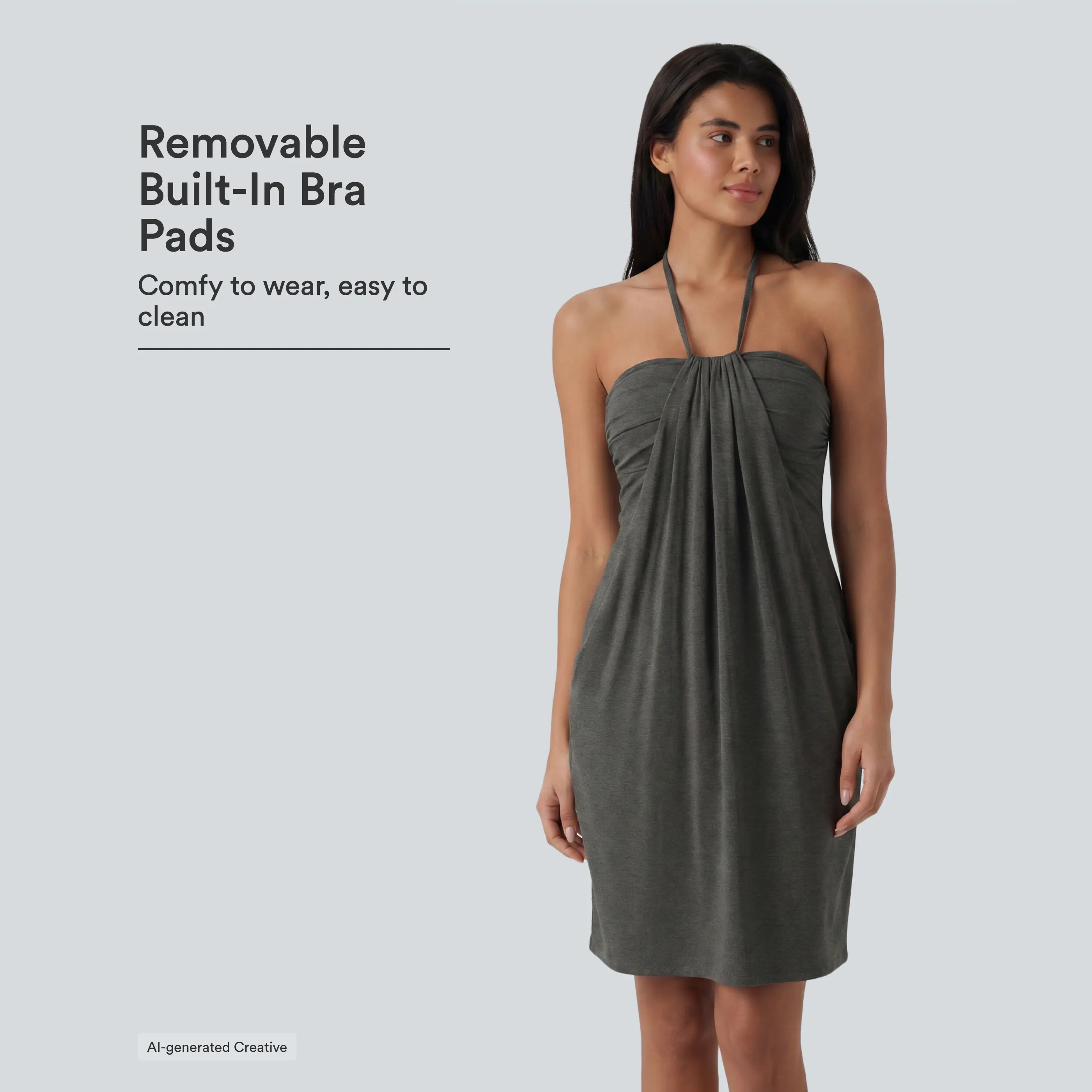 Halara Halter Tie Back Built-in Bra Longer Mini Dress with Pockets