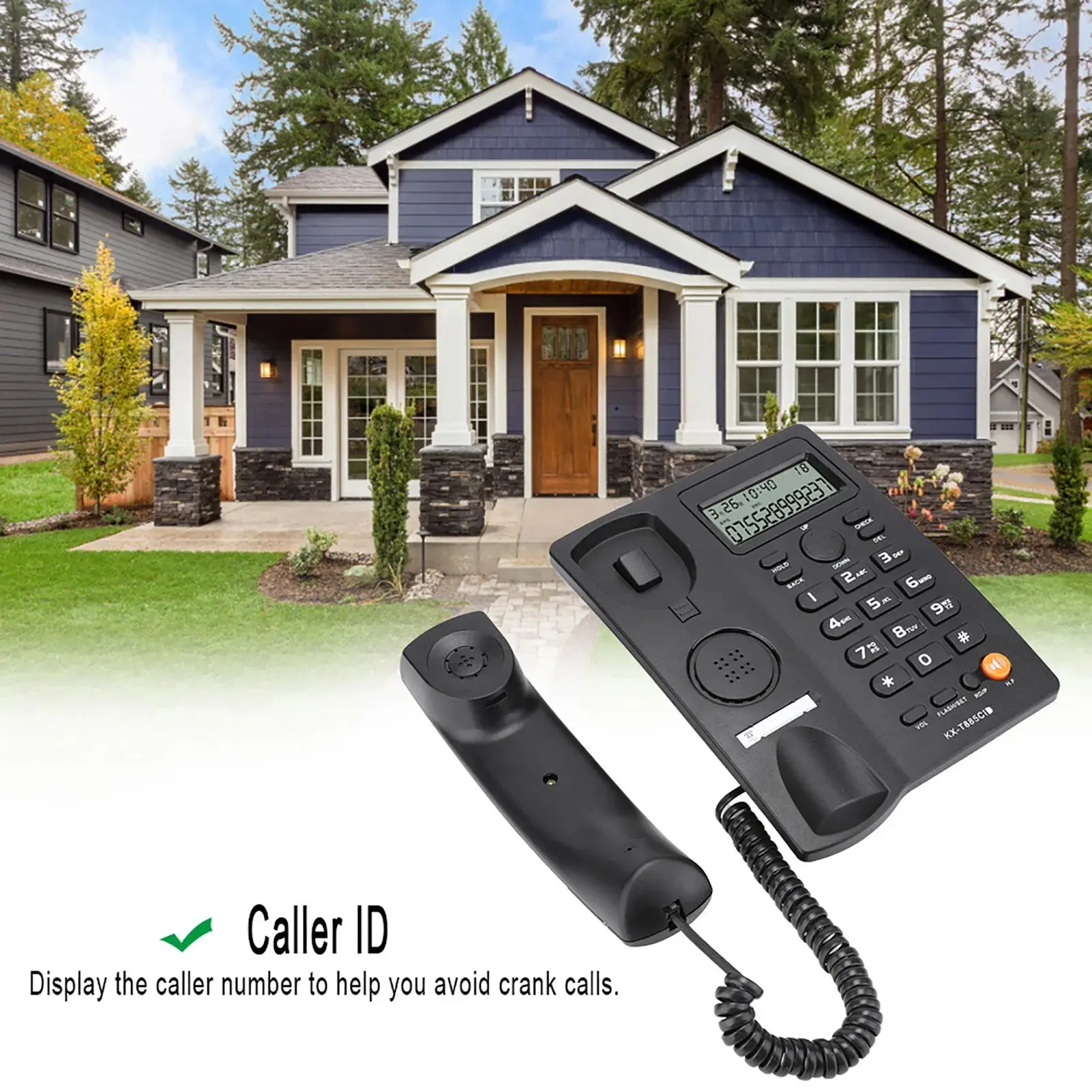 Wired Corded Landline Telephone with Caller ID Function for Home, Office & Hotel Users, Dual Port, Hands-Free Speaker, Mute Button, Noise Reduction, Pause-Hold, Last Number Redial, Durable Cable Connector