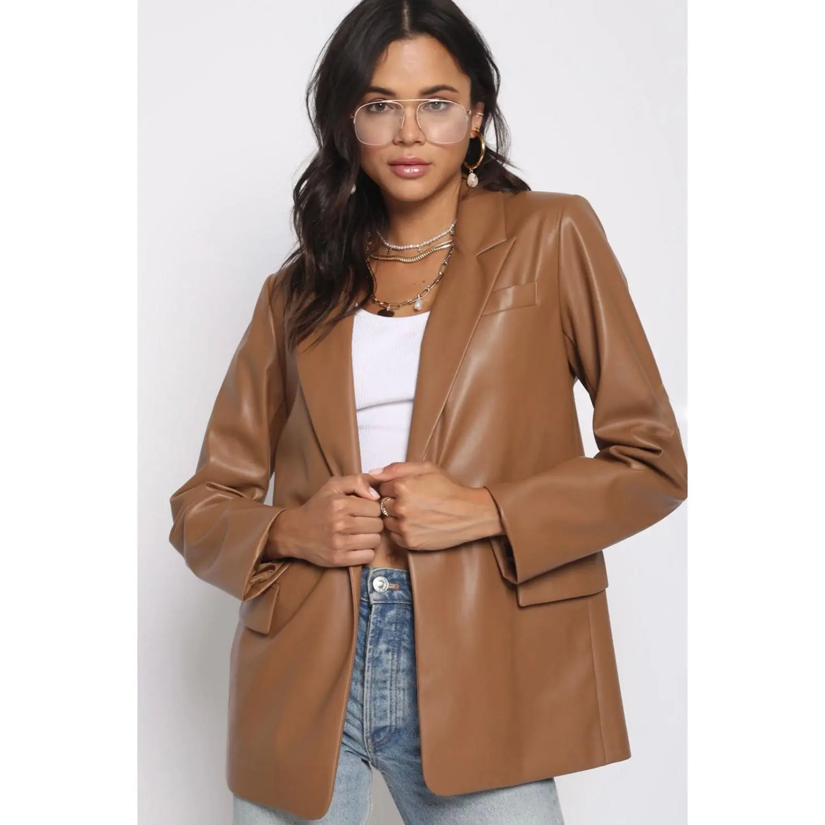Made For You Leather Blazer - Camel