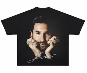 LIONEL MESSI 8 BALLON D'OR GOLD RINGS GREATEST OF ALL TIME GOAT SOCCER FOOTBALL T-SHIRT WQQ