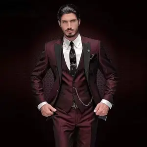 Men's three-piece suit suit black lapel color matching suit banquet suit groom best man suit
