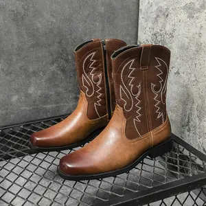 (New)Men'S Retro Embroidered Cowboy Boots in Large Sizes, Featuring a High-Top Design with Sturdy And Reliable Soles, Perfect for Everyday Outings, Casual Attire, Western-Style Knight Boots, And Motorcycle Footwear