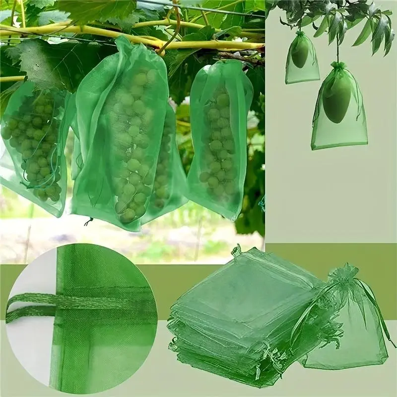 100pcs Fruit Protection Bags, 15*20cm White/Green And Four Other Colors Netting Pouch With Drawstring, Garden Fruit Cover Mesh Bag, Gardening Supplies, Fruit Protectors Pest Barrier For Grapes Mango, Plant Covers, Suitable For Fruit Trees