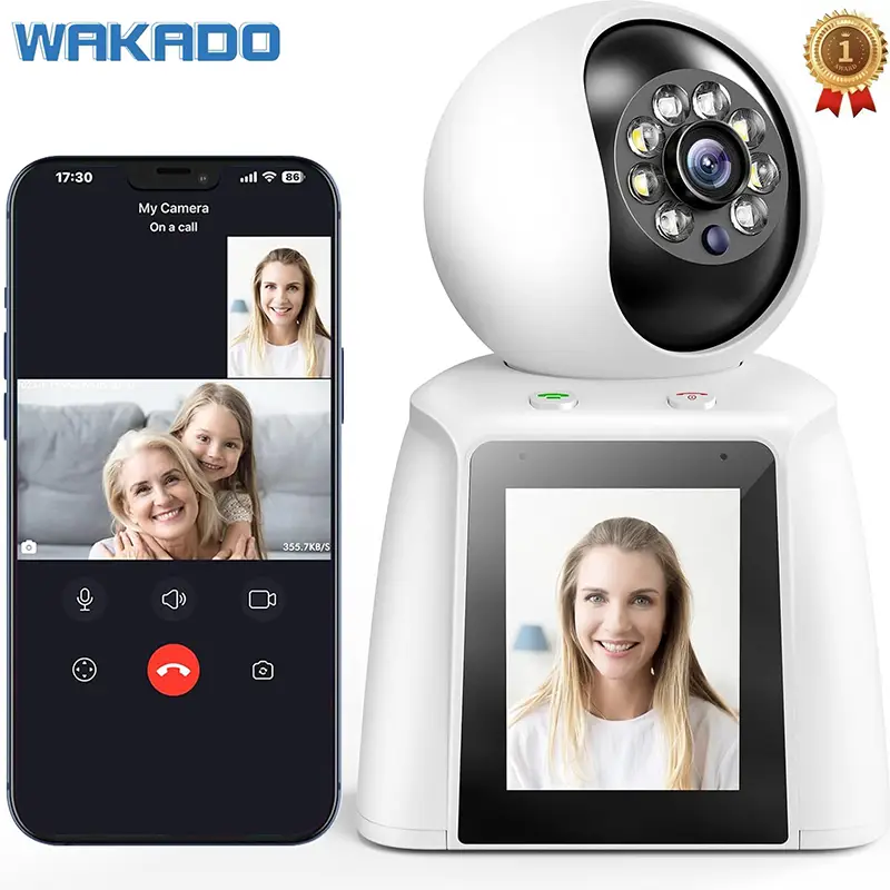 WAKADO 2K Video Call Security Camera Indoor, Nanny Monitor Pet Camera,Two-Way Video,One-Touch Phone Call,Security camerasEasy & Quick Install