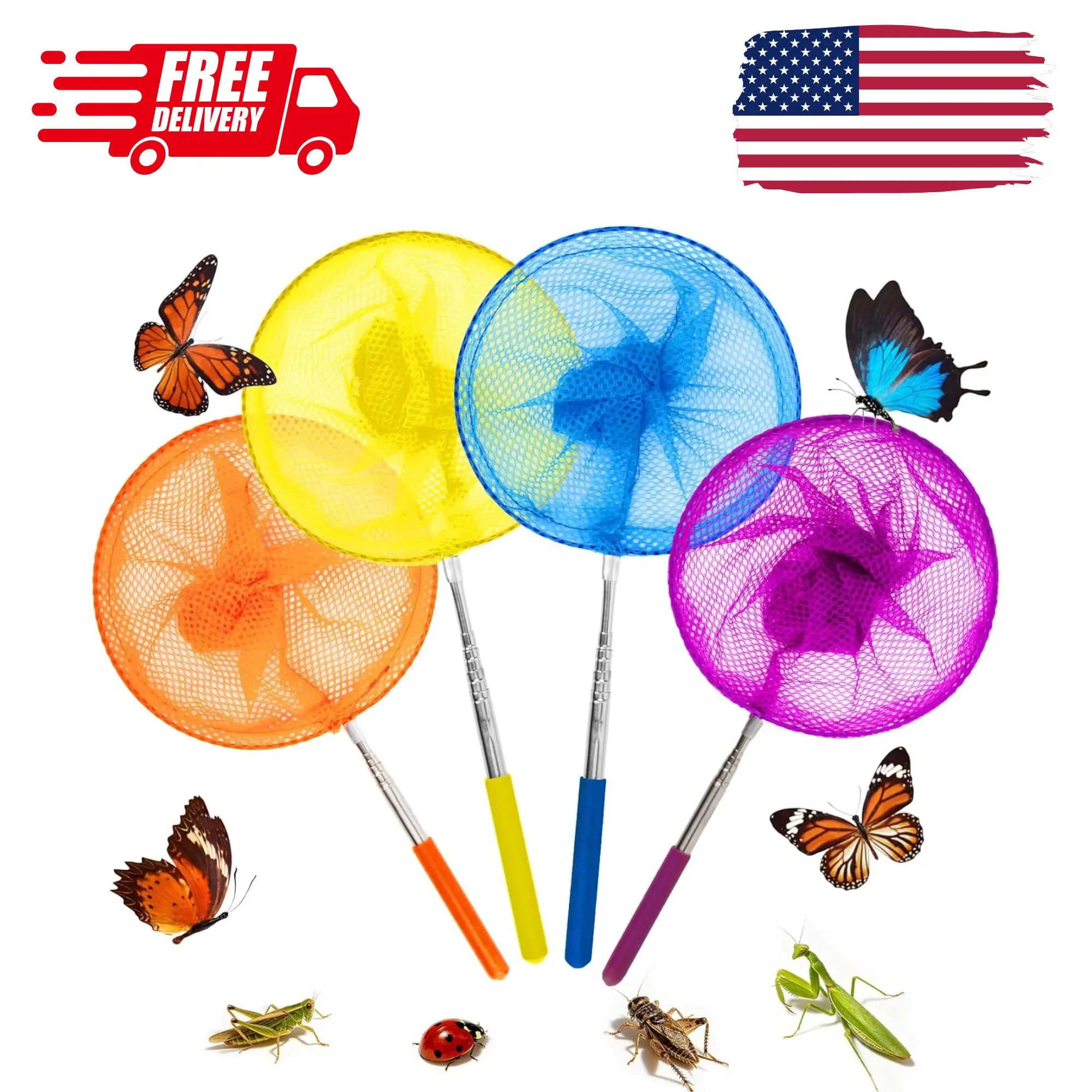 Telescopic Butterfly Fishing Nets, Insect Catcher (Extendable 24 inches）