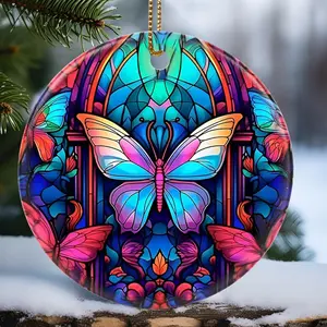 Butterfly Ornament, Christmas Decoration, Holiday Present Idea, Heirloom Keepsake, Round Ceramic, Bauble Present, Butterfly