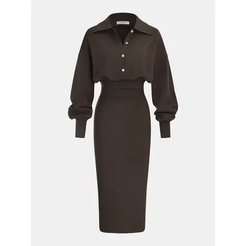 Cinched Waist Knit Shirt Dress